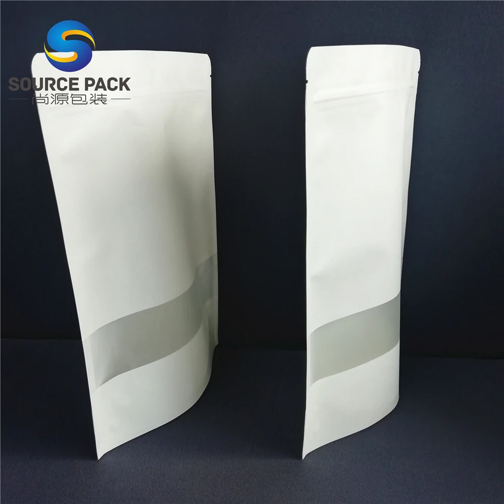 Wholesale Food Packaging Ziplock Stand up Pouch White Kraft Paper Bag With Window