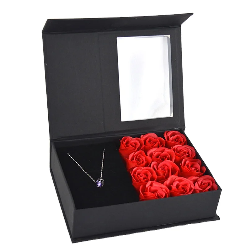 Custom CMYK Printing PVC Window Gift Paper Box with Rigid Magnetic Closure for Necklace Watch Packaging Valentine's Day Jewelry