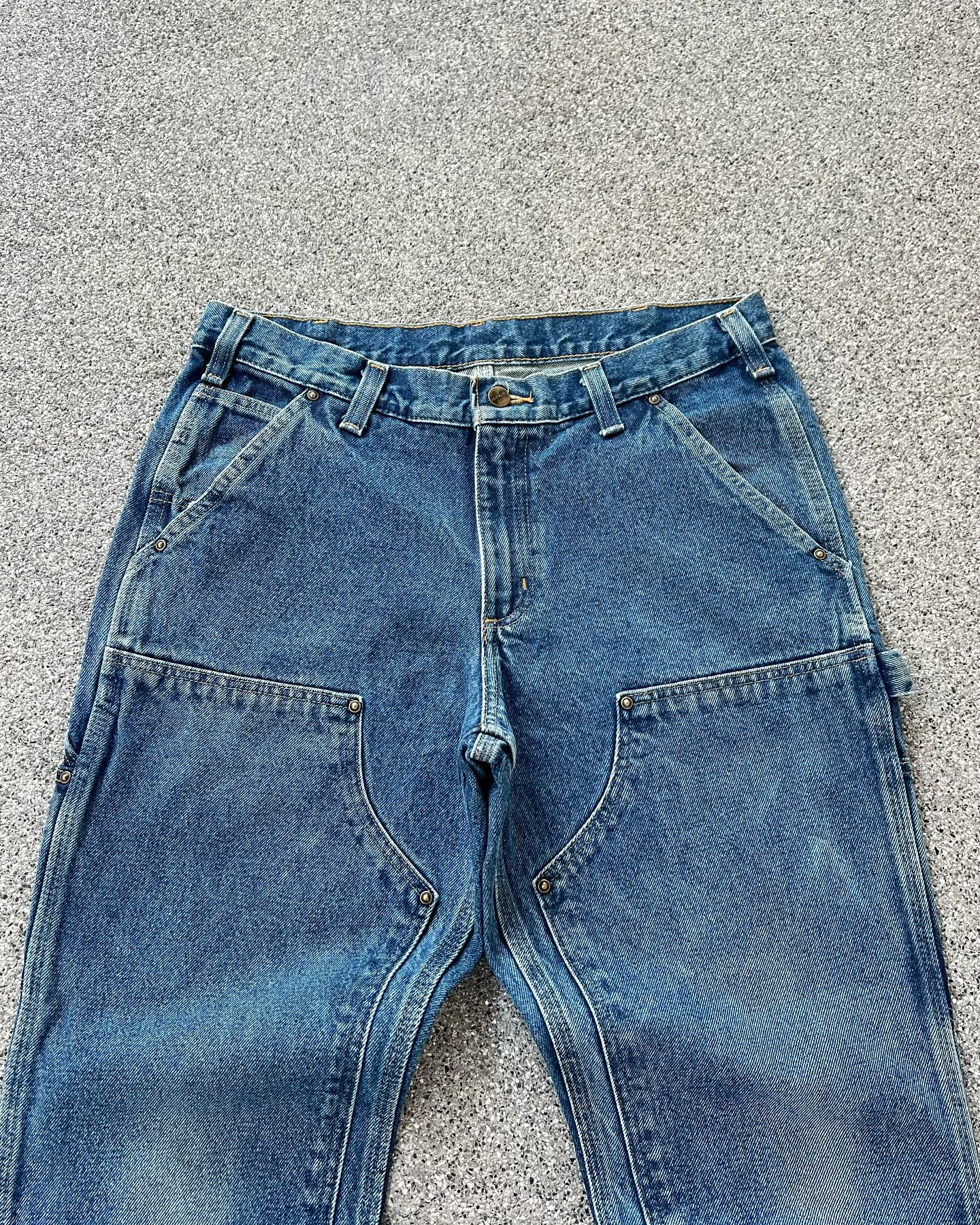 Salati Custom Men's Jeans Sun Faded Wash Double Knee Oversized Straight Carpenter Man Cargo Trousers High Baggy Boyfriend Print gallery 3