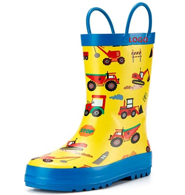 Waterproof Printed Rain Boot with Easy Pull on Handles