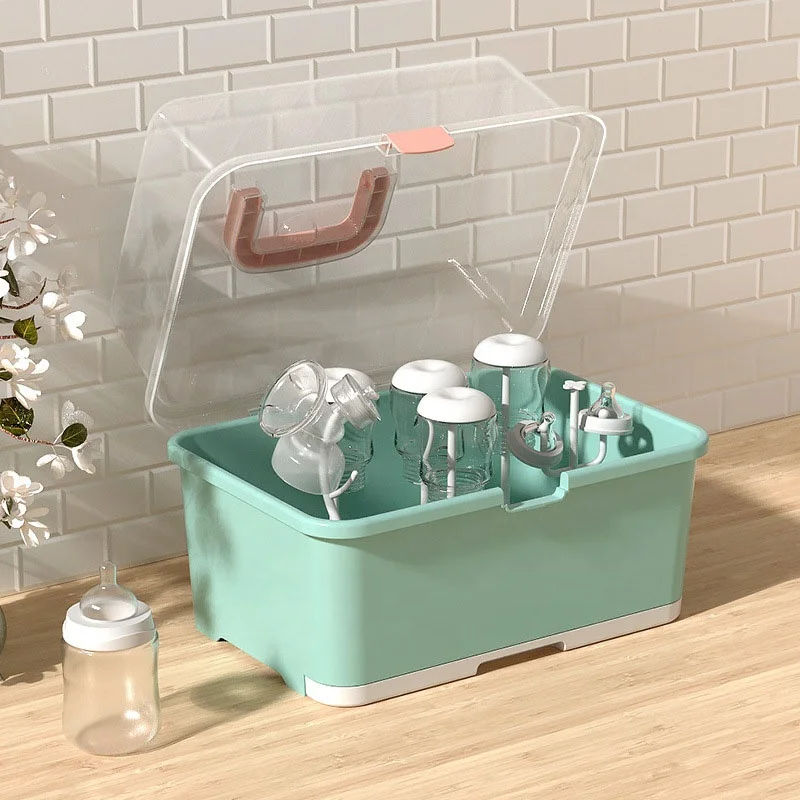 Baby Bottle Storage Box with Cover Nursing Bottle Drying Rack Baby