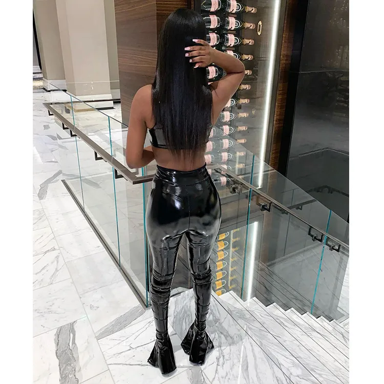 New Arrival Crop Top Leather Pants Sexy Stylish Popular Womens 2 Piece Set Two Piece Set Women Clothing Sets