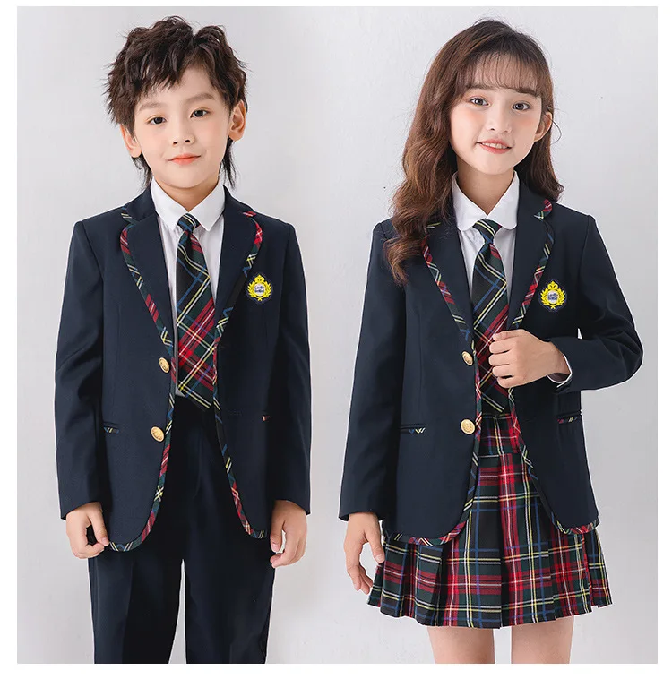 Students Class Party Performance Suit Set Spring Autumn Children School Uniform Outfit Kids Blazer Pants /jk Skirts Clothing Set