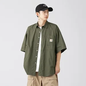 Wholesale OEM ODM Short-Sleeved 100% Cotton Casual Shirts for Men Korean Japanese Style Summer Designed Pocket for Couples