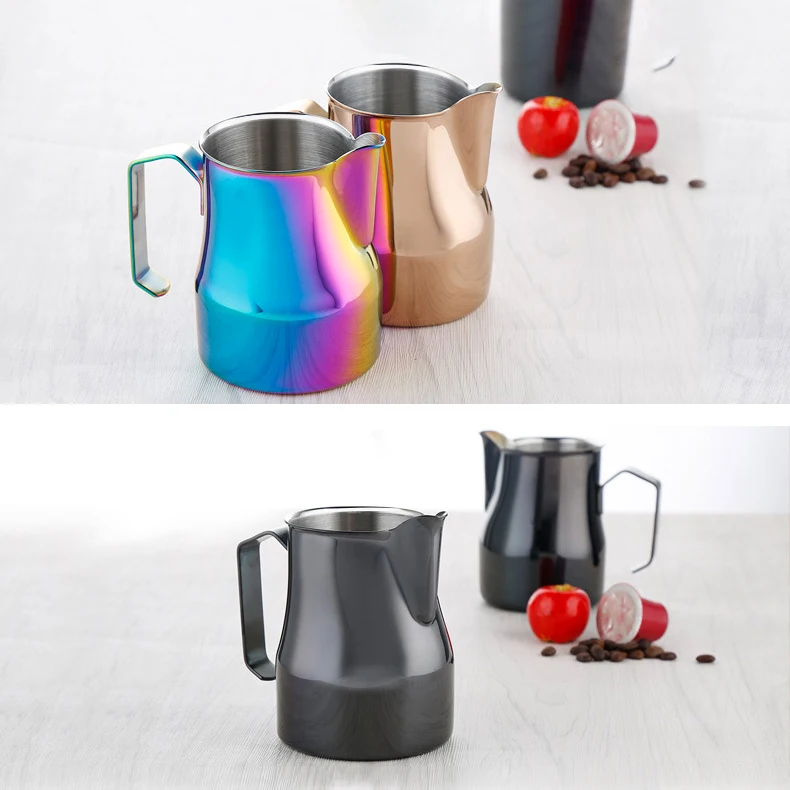 Customize Color Long Spout Milk Frothing Jug 350ml 500ml Coffee Latte Art Pitcher Stainless Steel Milk Steaming Frothing Pitcher