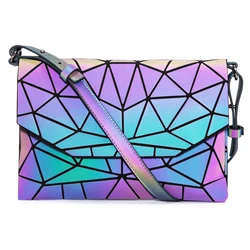 Borsa A Tracolla Donna Olografica Riflettente Arcobaleno - Geometrica Luminosa In PU, 31x26x13 Cm, Porta IPad, Pochette Convertibile - 2