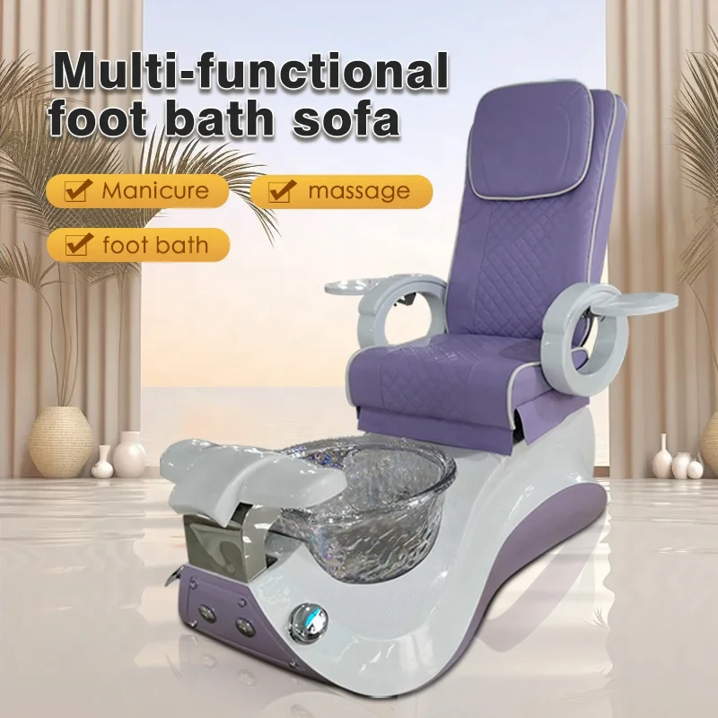 Purple Multifunctional Electric Spa Foot Massage Pedicure Chair Customizable Color Drainage Pump 7-Color LED Lamp Plastic