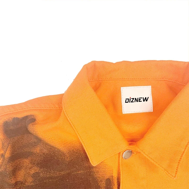 DiZNEW Custom Jacket Button orange Men's Jackets & Coats Full over digital printed  Distressed Denim Jacket factory