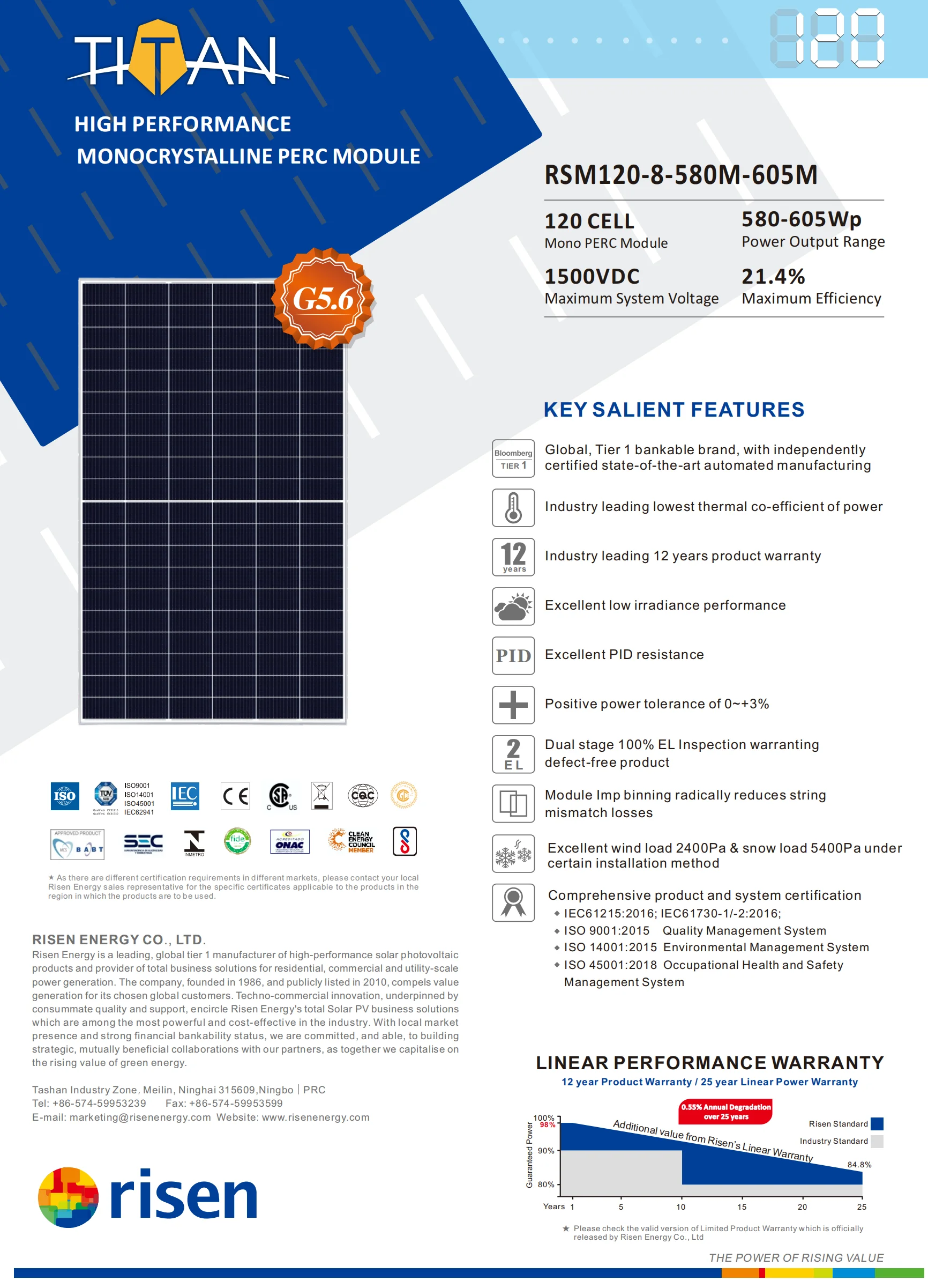 Risen Solar Panels Rsm1208580m605m In Stock Big Power Hot Sale High