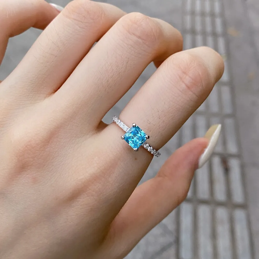 KAKODIY High Quality Style Design Eternity Cubic Zirconia Square Wedding 925 Sterling Silver Ring Green Gemstone Jewelry Ring for Women detail 7