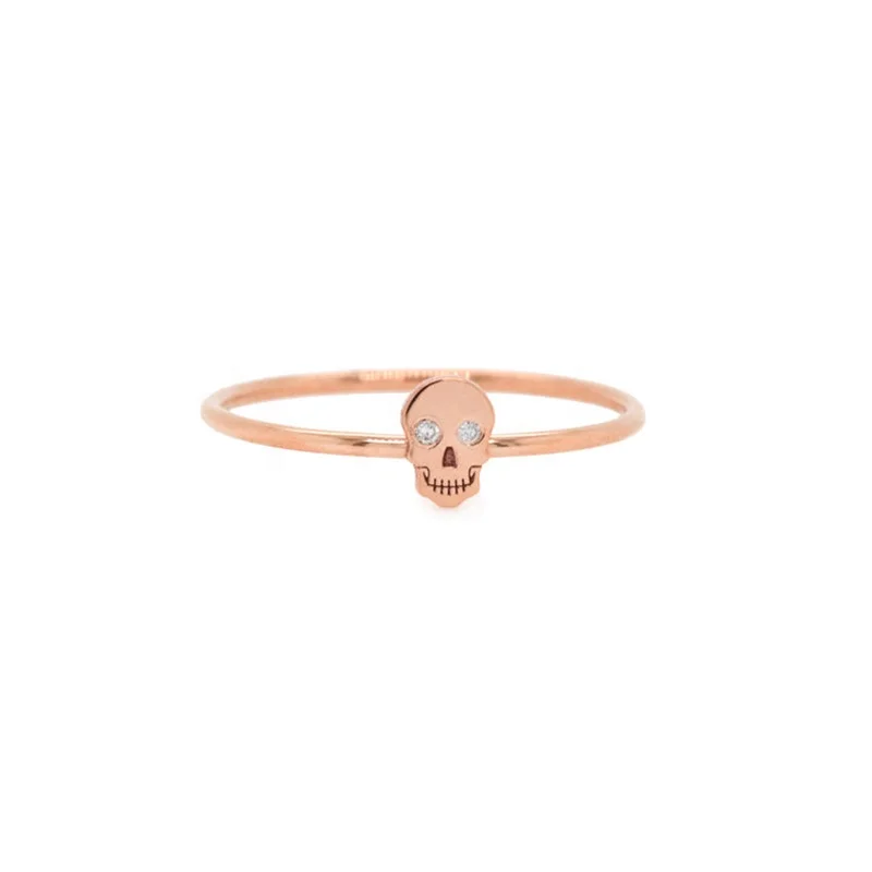 Milskye Simple Style 925 Sterling Silver Hip Hop Skull Skeleton Gold Vermeil Diamond Ring