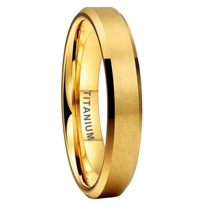 Coolstyle Jewelry Beveled Matte Finish 4mm Wholesale Gold Plated Titanium Ring for Women Men Fashion Engagement Wedding Band