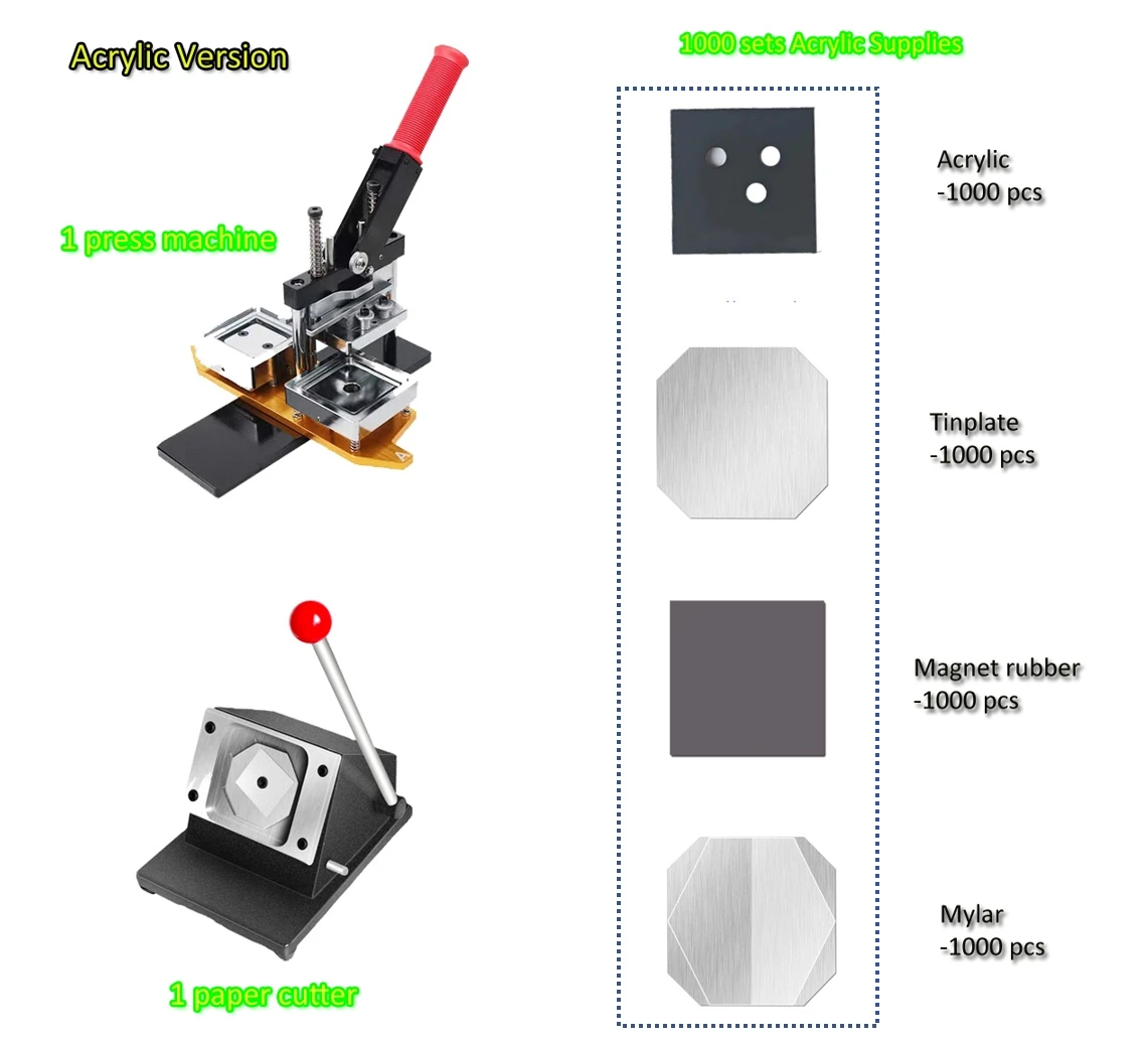 DIY Fridge Magnets Pin Maker Machine, 50mm 100 Set Square Button Making Supplies DIY Square Photo Picture Badge Button, Gift Button, Team Badge, For Crafts And DIY Projects,Machine Acrylic Badge