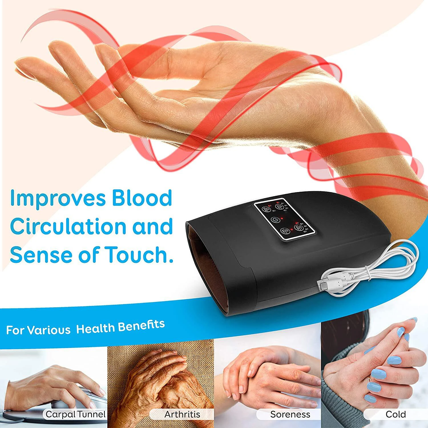 New Portable Finger Joint Cordless Vibrating Electric Hand Massager Machine  Masajeador De Manos With Heat and Compression