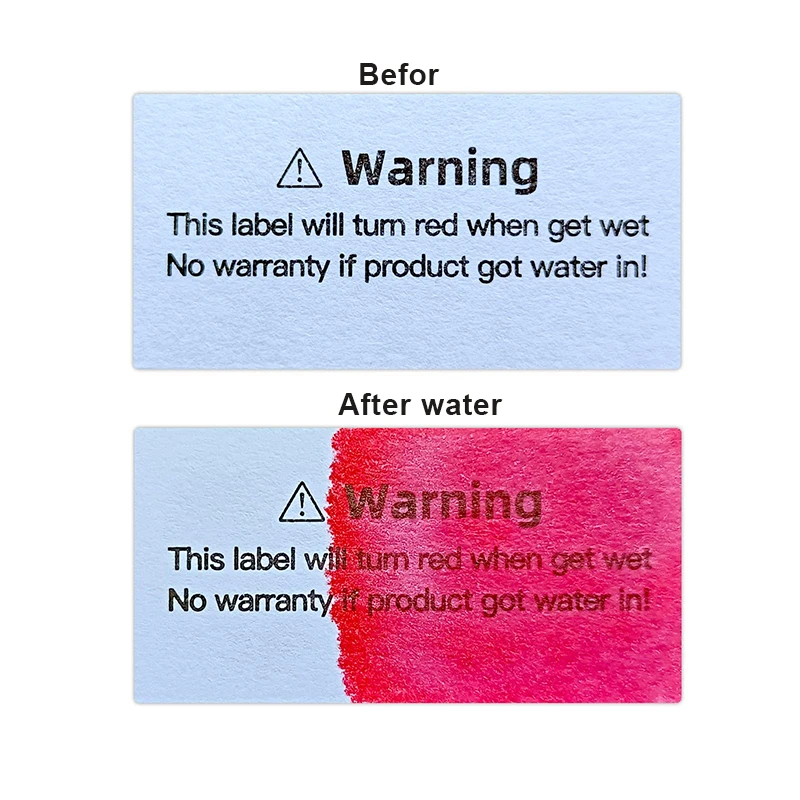 Water-Activated Color-Changing Security Labels Red PET Liquid Contact Indicator Paper Stickers Packaging Included