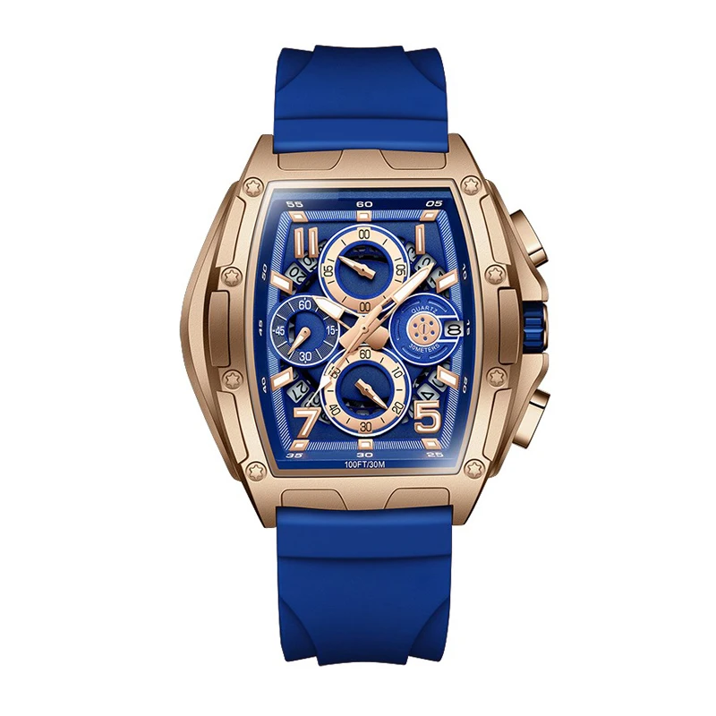 Watch for Men Automatic Skeleton Mechanical Square Big Face Dial Watch with Silicone/Fluoroelastomer Watch Bands