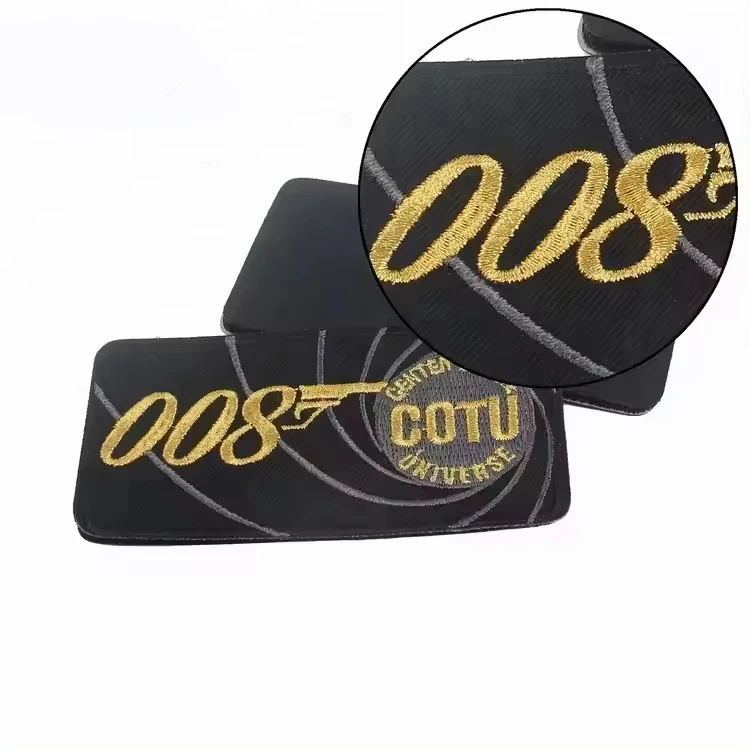 Custom Gold Metallic Embroidered Logo Embroidery Patches With Hook and Loop