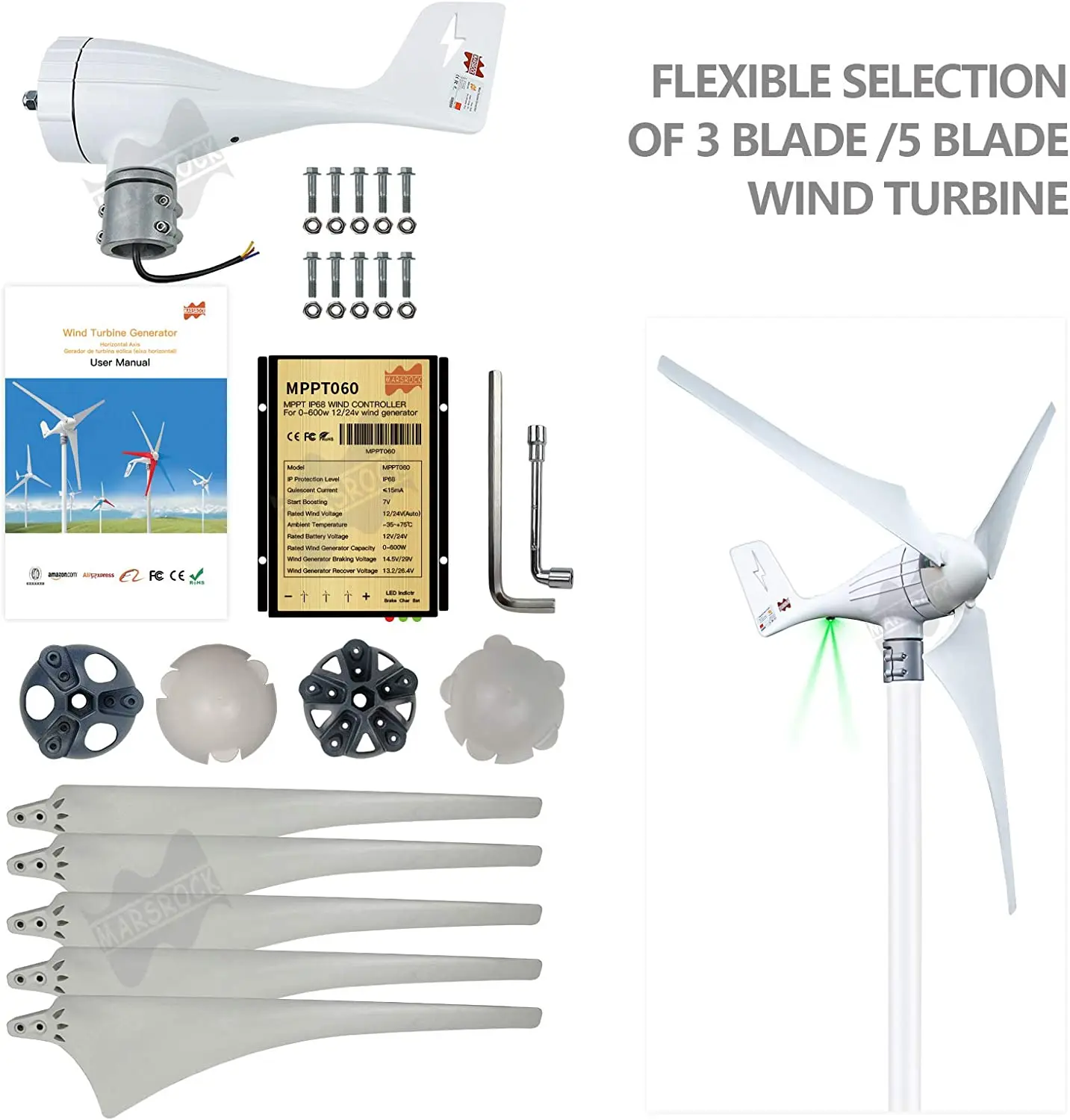 Low Noise Small Wind Turbine Kit Plastic Horizontal Axis Wind Turbine ...