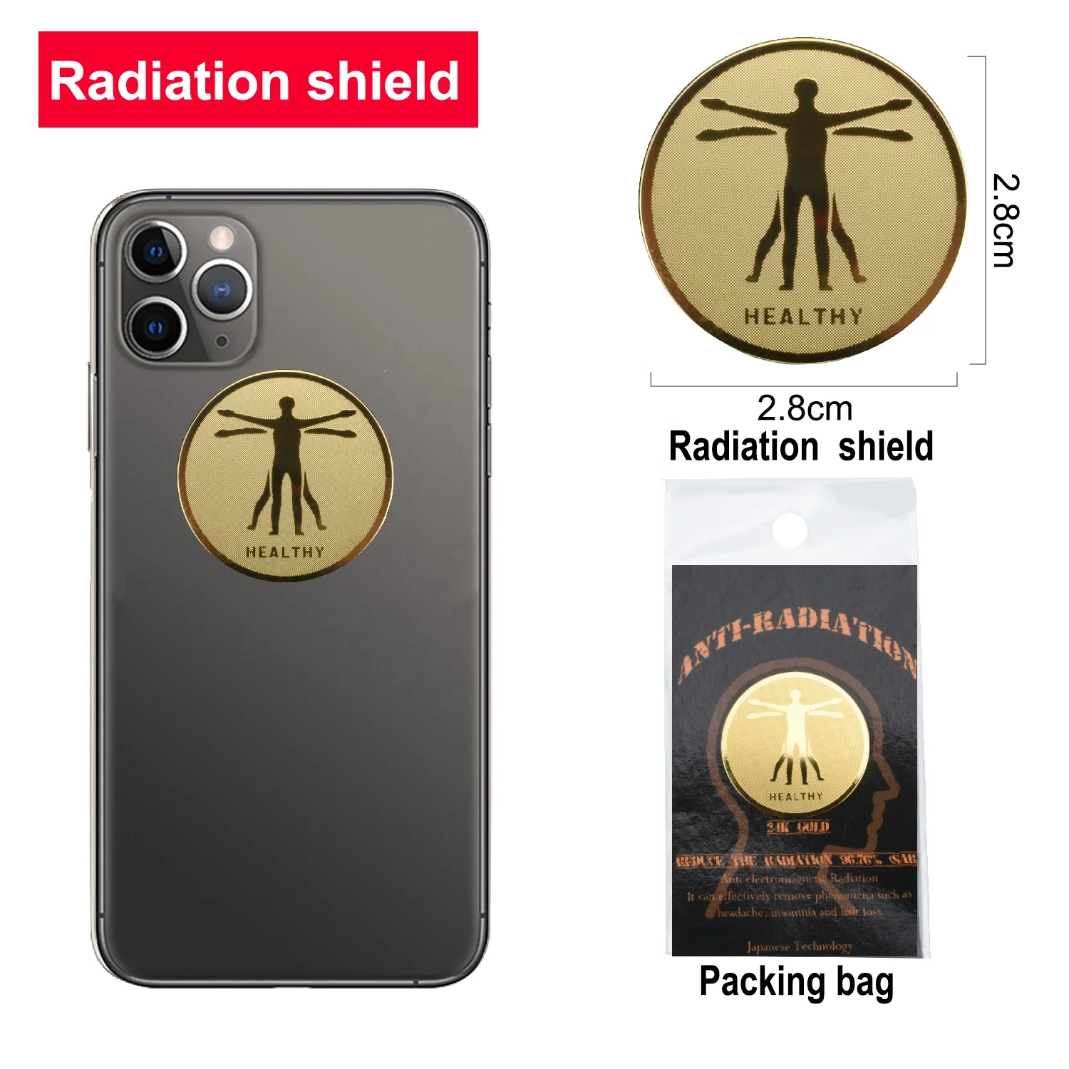New 24K Gold EMF Protection Sticker Anti Radiation Against 5G Radiation Round Shiled Phone
