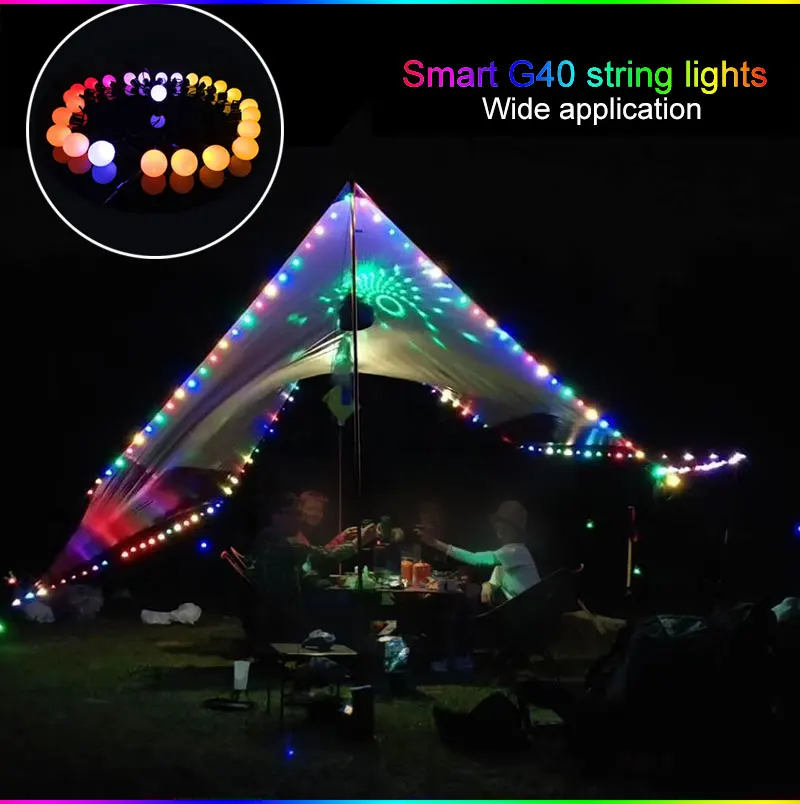 2021 new yard garden party holiday decoration 16.4ft led outdoor string lights ball 25 leds RGB G40 smart led light strings