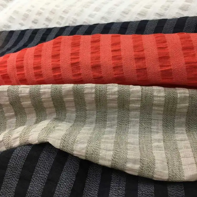Custom Seersucker Shirt Dress Garment Material Woven Melan Men Washed Multi Striped Linen Cotton