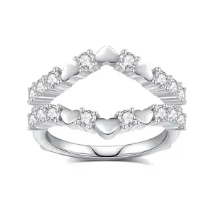 Wholesale 925 Sterling Silver Heart Shaped Diamond Ring for Women Double Layered Pave Set Simulated Diamond Engagement Promise
