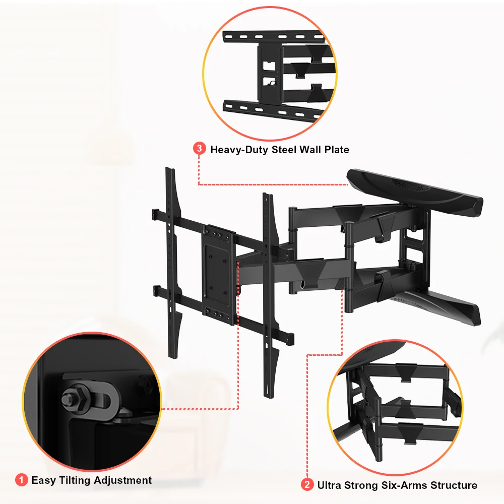 CHARMOUNT Adjustable LED TV Bracket Tilt Swivel Articulating Alloy Steel TV Mount Full Motion Soporte TV Pared Para 26-80 Inches