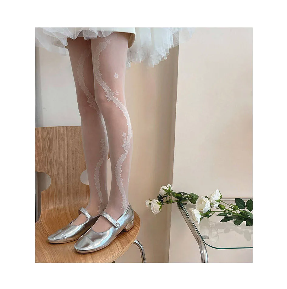 Пикантные тонкие жаккардовые колготки с розами чулки для