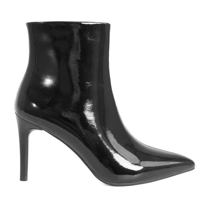 YZY wholesale OEM women high thin heel light black patent leather ankle heeled boots