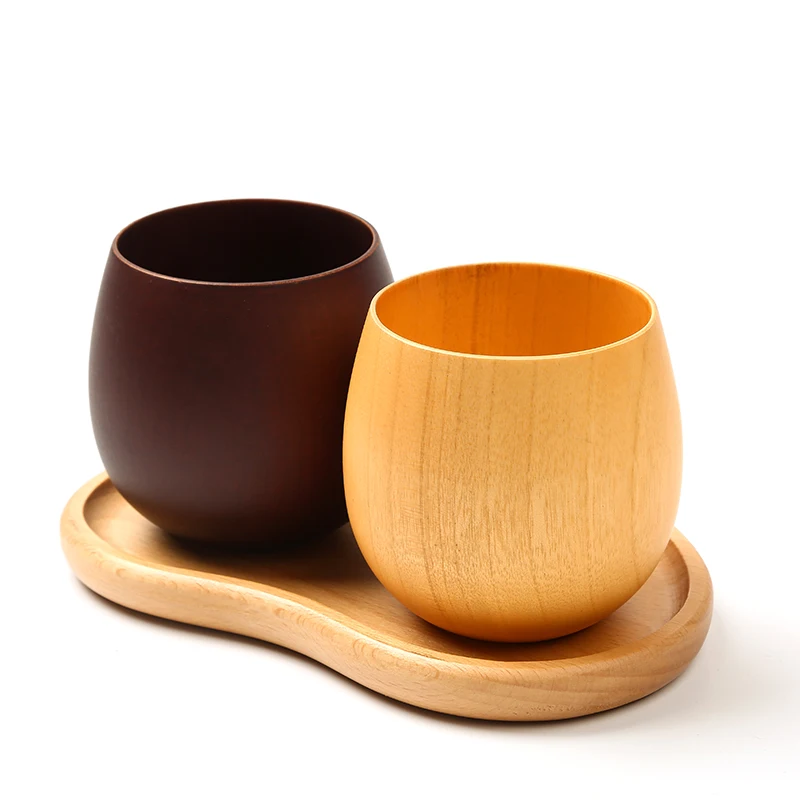 Natural Japanese Two-Color Wooden Big Belly Mug Reusable Jujube Wood Pot-Bellied Cup Water Tea Beer Coffee Milk Handmade PC Gift