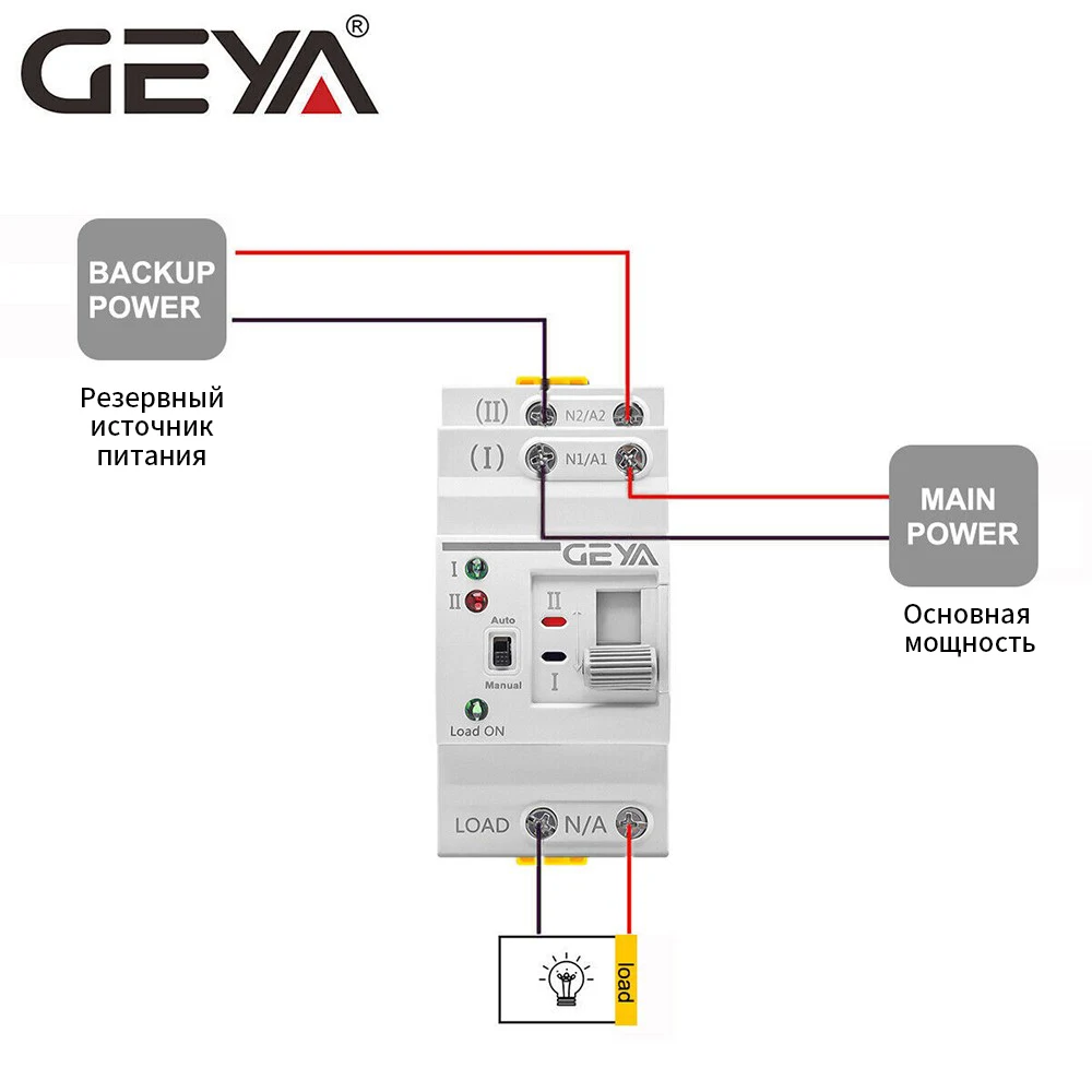 Interruttore Di Trasferimento Manuale GEYA 2P 63A – Doppia Alimentazione, Montaggio Su Guida DIN, 240V