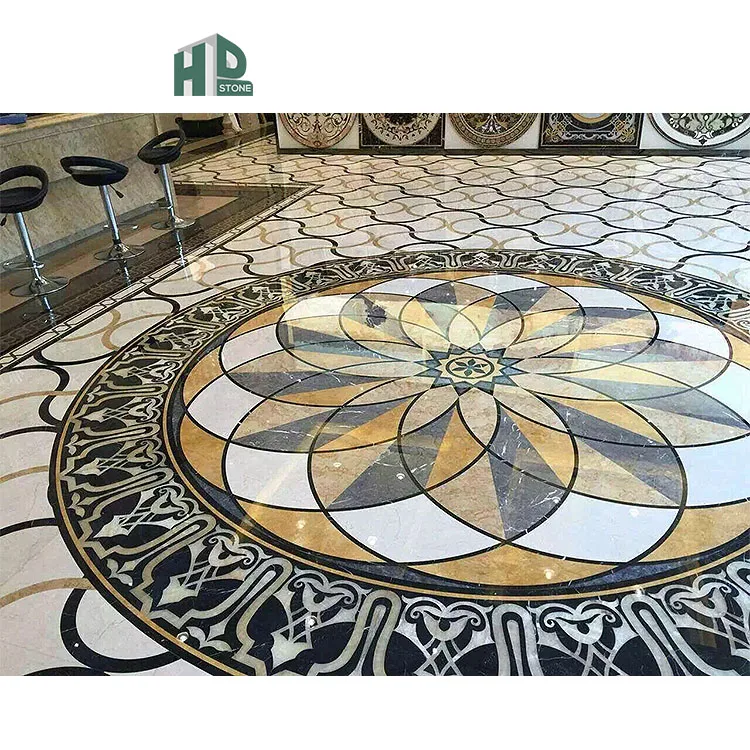 Round Waterjet Cut Pattern Mosaic With Marble for Hotel Foyer Flooring Design