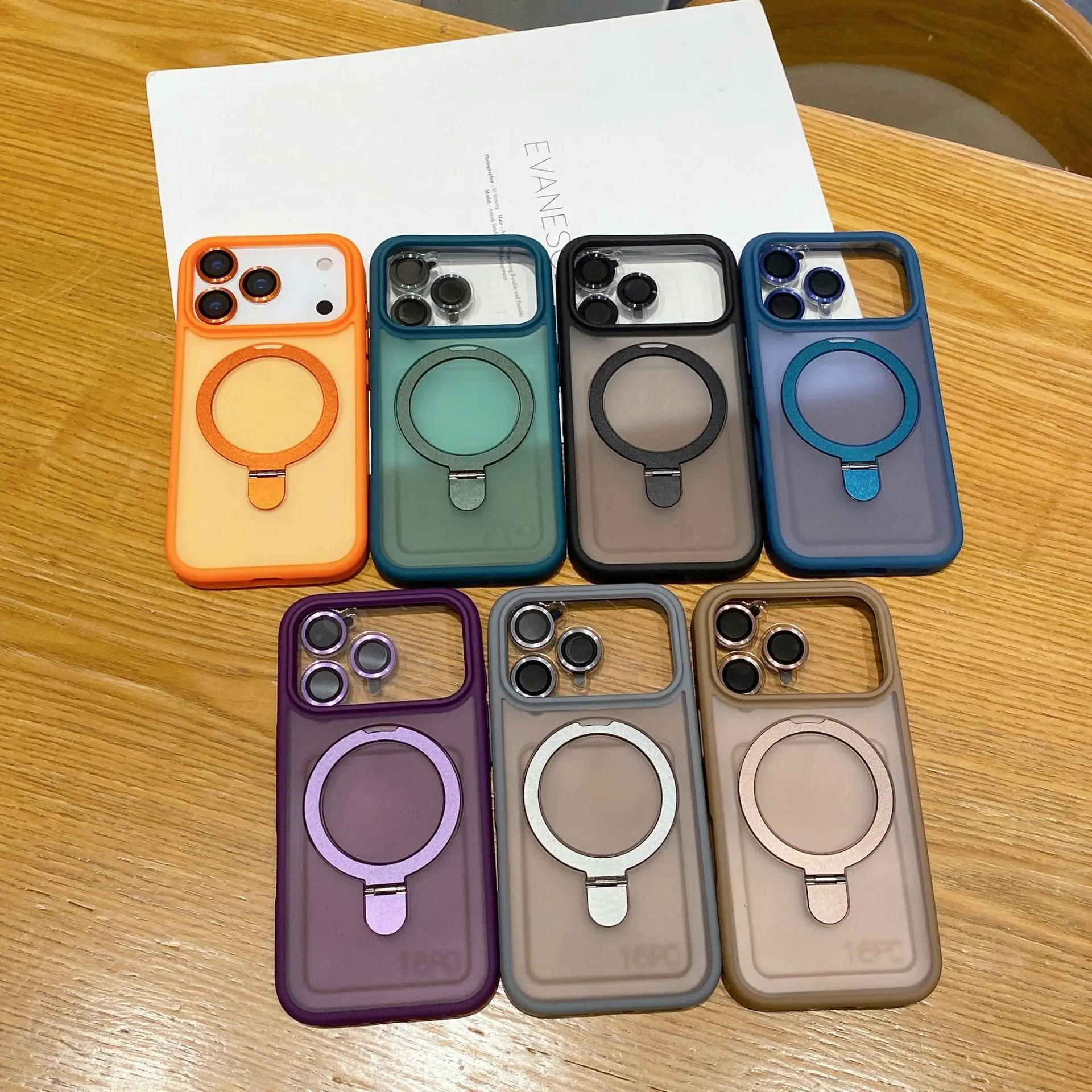 product laudtec stand protection case shockproof lens holder magnetic transparent matte phone case for iphone 16 for apple 17 promax 15-6