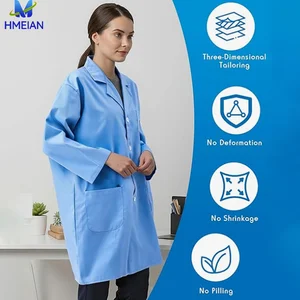 Women Men Customized  Cotton Long Polyester Hospital Gown Doctor Uniform Labcoat Doctor Laboratory Women's Blue Medical Lab Coat