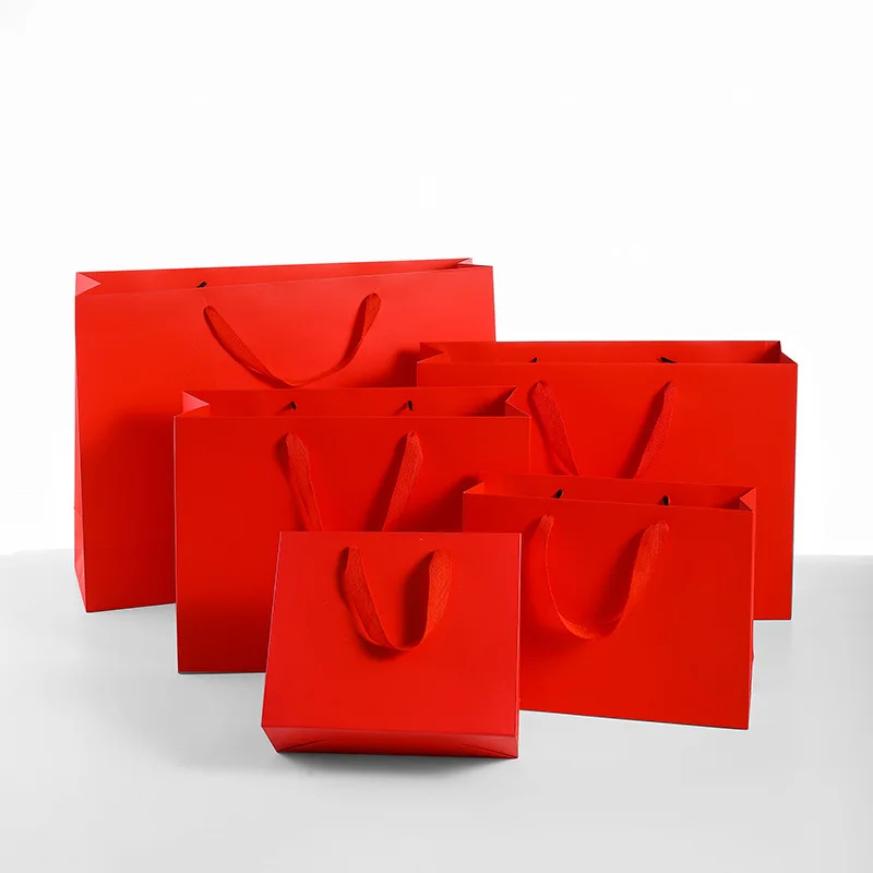 Wholesale Spot Red Paper Bag Wedding Party Gift Paper Packaging Bag Various  Sizes Shopping Bags Printed You Own Logo