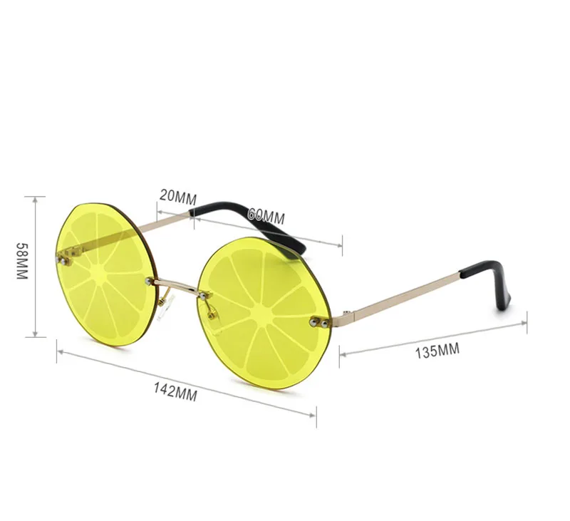 VIFF HM21445 Yellow Lemon Slices Rimless Sun Glasses Fashion Party Favor Sunglasses