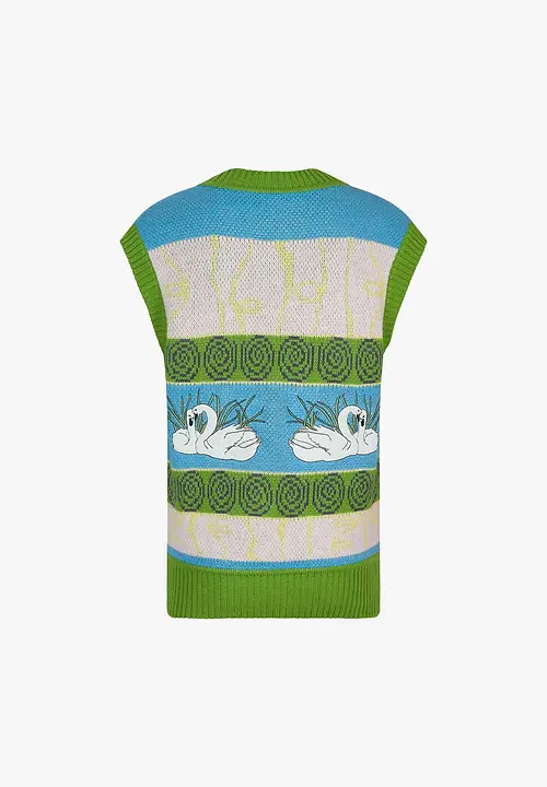 Y2k Custom Spring Retro Fashion Swan Lake Jacquard Embroidery Sleeveless Top Knitted Vest Women's Sweater
