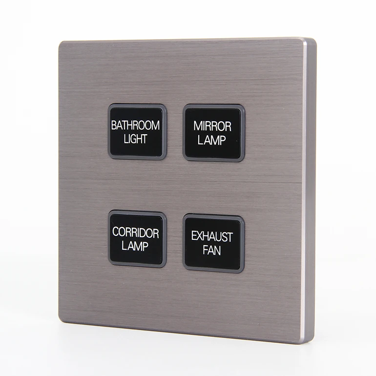 Customized Aluminum Brushed CNC style nice gray color 4 button 12V DC Dry contact switch with LED back light
