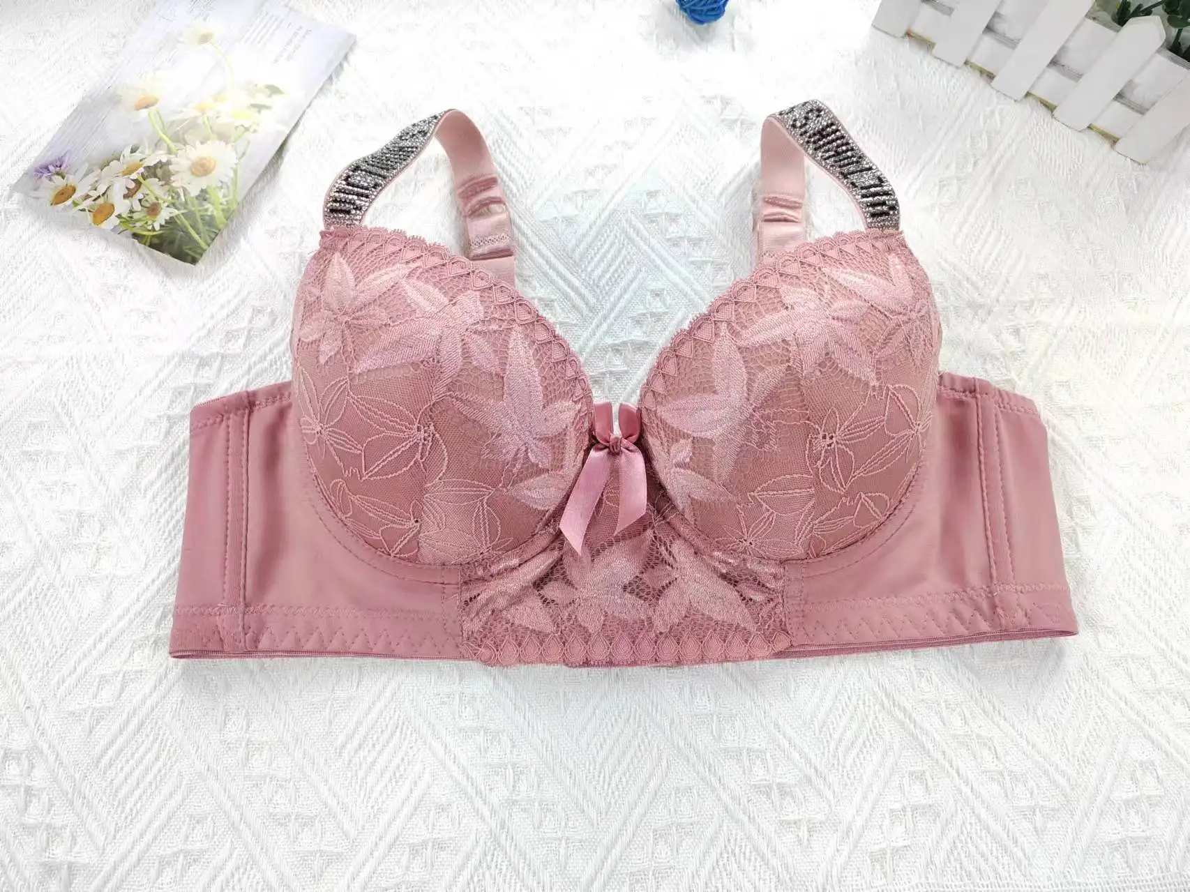 Embroidery Lace Floral Bandage Zipper Push Up Women's Long Bustier Bralette main image 1