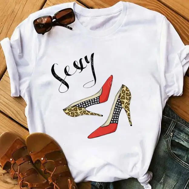 Sexy Lip High Heels Shoes T Shirt For 