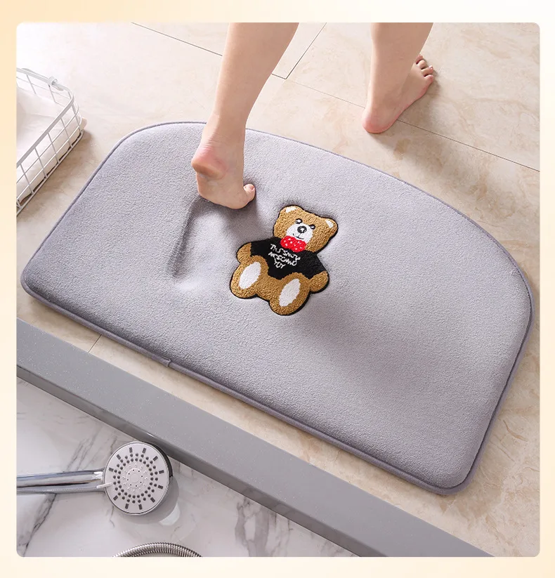 Machine Washable Fast Water Absorbent 100% Polyester Shaggy Bear Cute Rectangle Shape Bath Mats