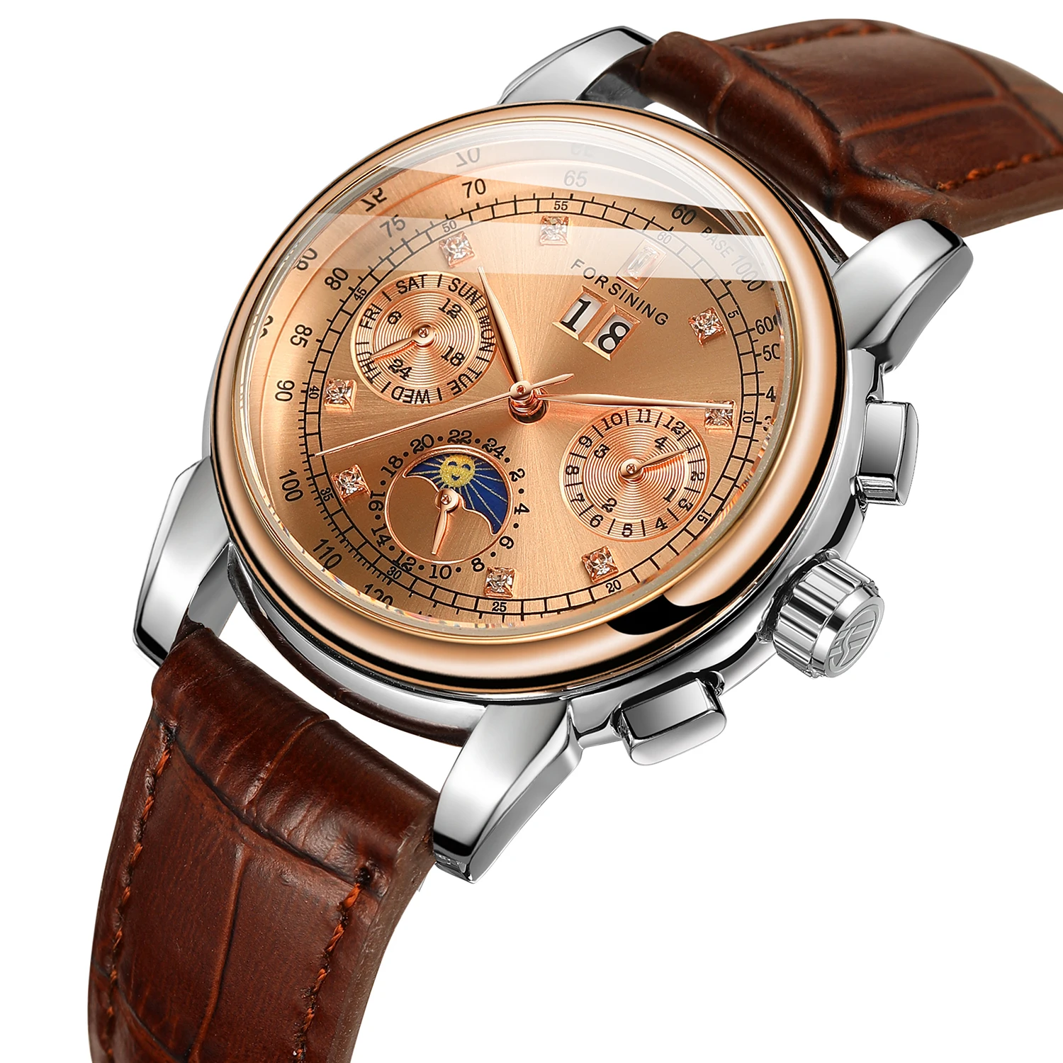 For New Arrival Women Sport Fashion Luxury Automatic Mechanical Skeleton Genuine Leather Strap Watch