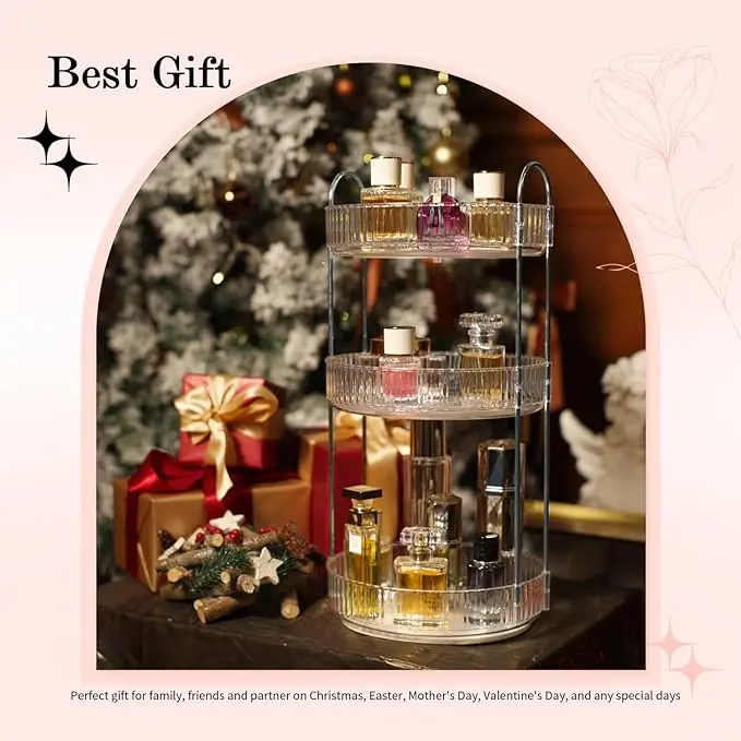 V-Kitpater Organizzatore di Trucco, Organizzatore Angolare per il Bagno, Organizzatore di Cosmetici ad Grande Capacità, Organizer Trucchi Multifunzione Adatti per Toeletta, Bagno (2 Livelli, Ambra