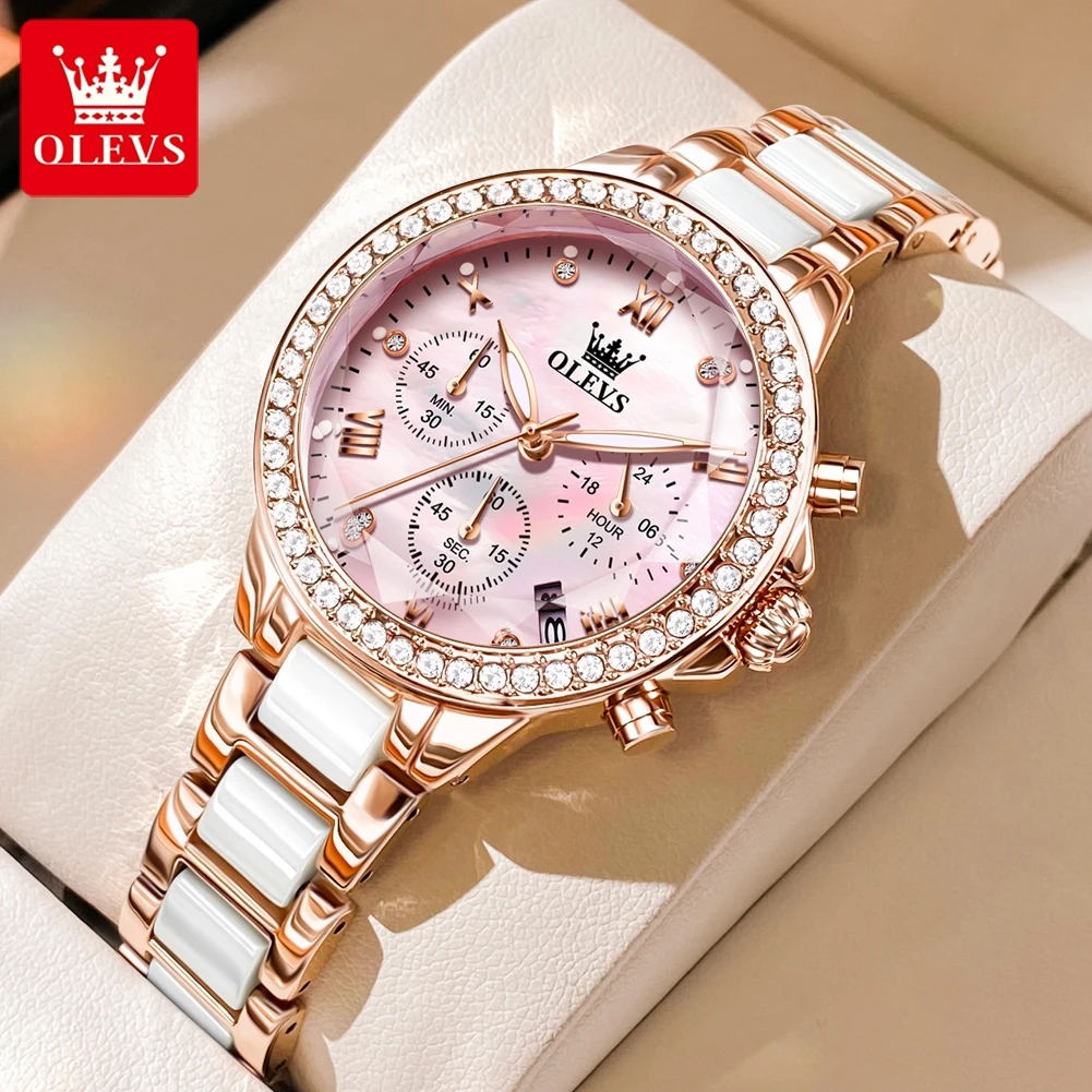 OLEVS 9999 reloj de cuarzo de diamantes para mujer rombo espejo cronógrafo  impermeable mujer reloj Original señoras relojes de vestir