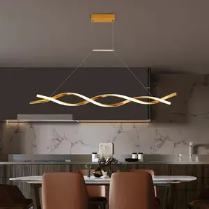 Nordic Modern Long Wave Shape Led Hanging Lamp Linear Lighting Dining Room bar Strip Luxury Pendant Light Kitchen Island