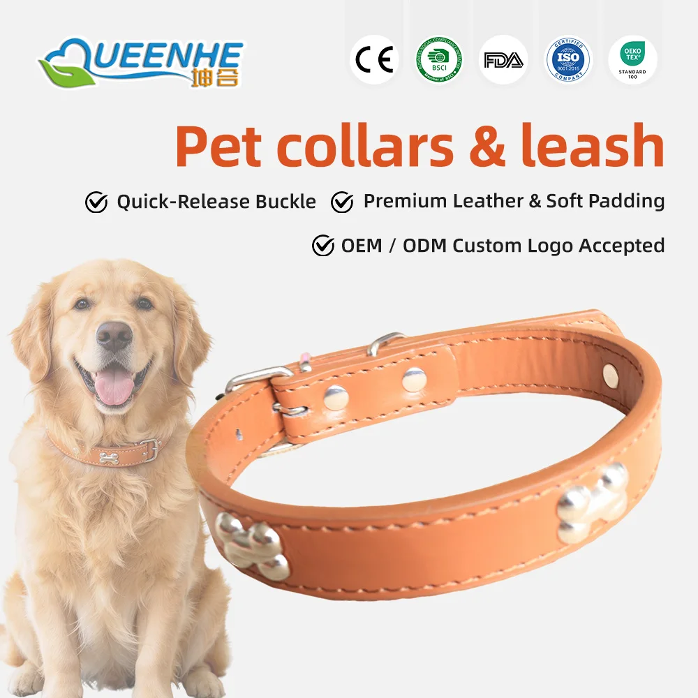 Wholesale Rolled PU Dog Collar Soft Padded Round Puppy Collar Handmade - product detail 1