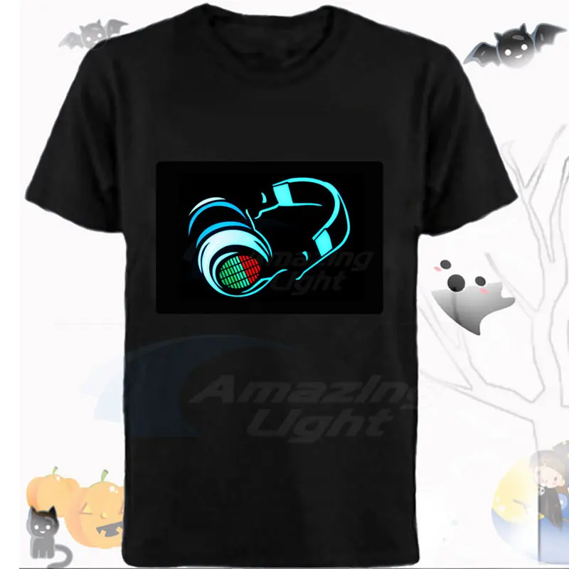 Factory Directly Music Party  Selling Sound Activated T Shirt Led Light up Down Flashing Equalizer EL Panel with Wireless Sensor