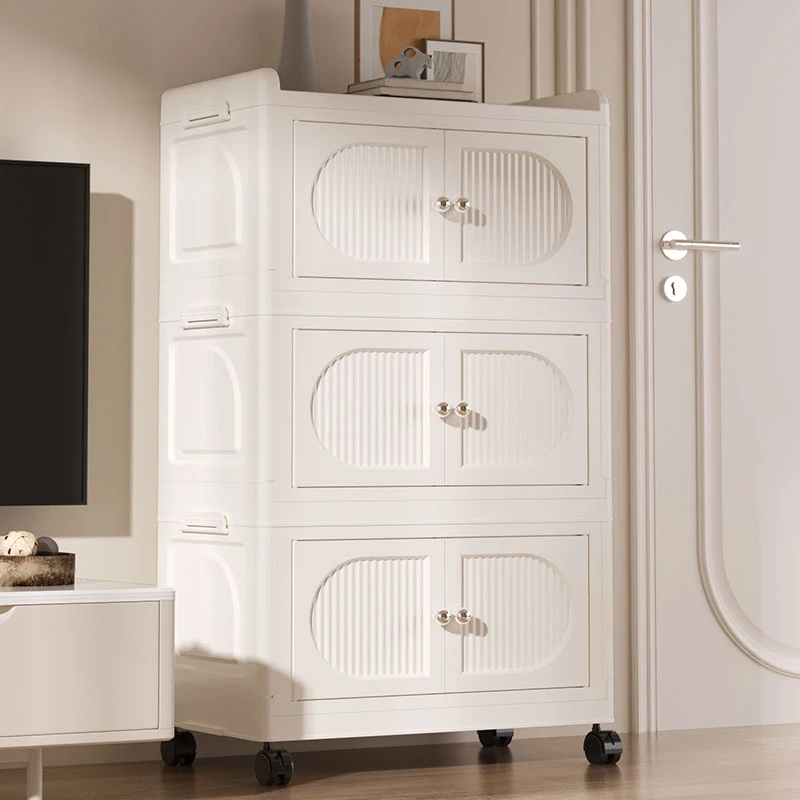 Large Capacity Simple Style PP Plastic Double Door Cabinet Rectangle Shape Foldable Movable Open Household Storage Container