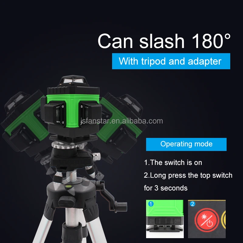 Indoor self leveling 3d laser level rotary 360 green 12 lasers lithium with manual