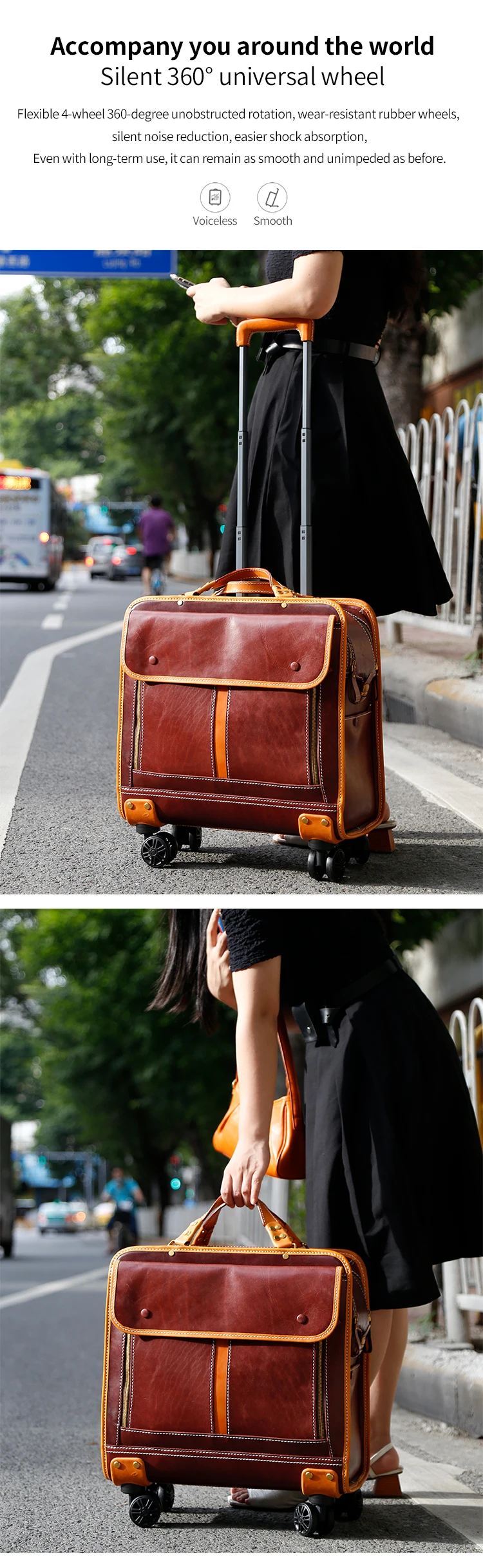 Guangzhou Travelling Bags Trolley Luggage Custom Suitcase Genuine Leather Luggage Bags Cases Travel 4 Wheels Trolly Bag